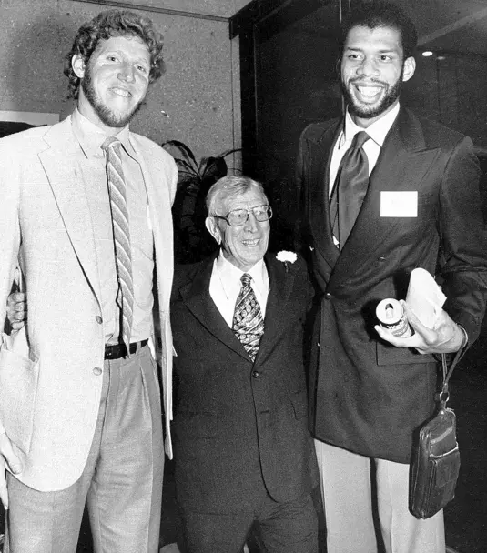 The two greatest college basketball players of all time. Bill Walton and Kareem Abdul-Jabbar with the greatest college basketball coach of all time, John Wooden.
